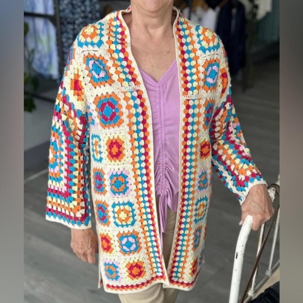 Charlie B Long Color Block Crochet Cardigan Colorful Long Sleeves Size XS/S NEW